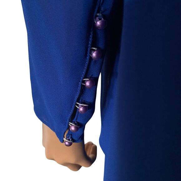 Vtg Dress 80s Long Sleeve Evening XLP Mother The Bride Modest Blue Sequins Midi - Picture 8 of 16